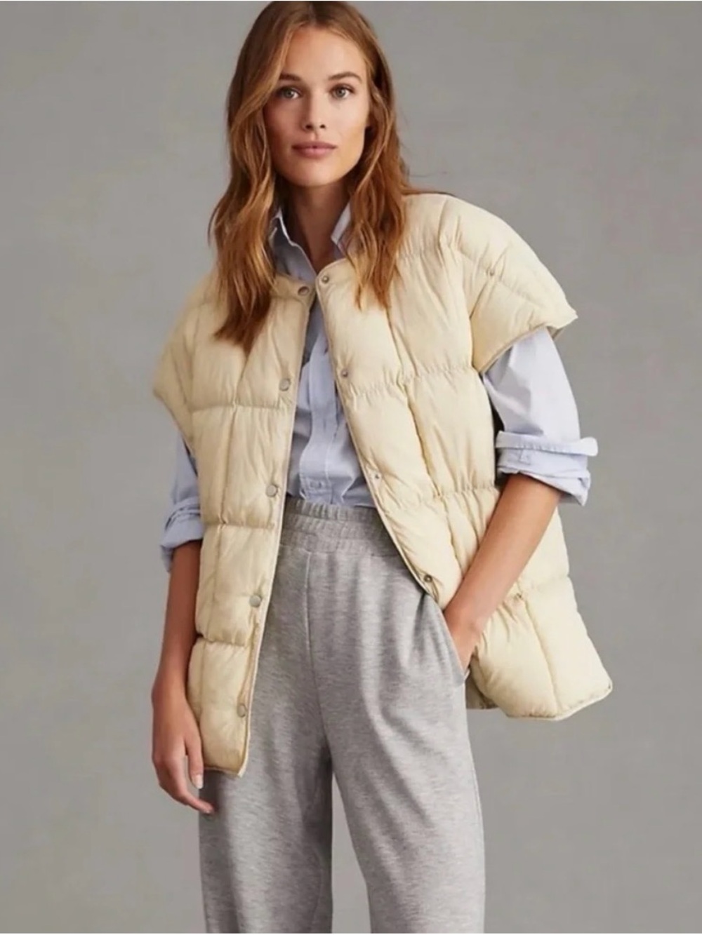 Anthropologie Cream Quilted Sleeveless Puffer Vest
